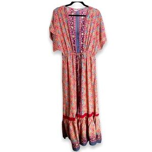 [ ANTHROPOLOGIE BOEMO ] Multi-patterned Flowy Cotton Maxi w/Ruffle Hem : Med